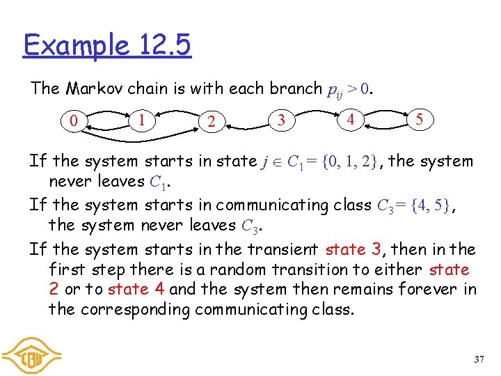 Example 12. 5 The Markov chain is with each branch pij > 0. 0