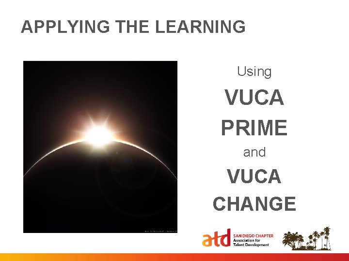 APPLYING THE LEARNING Using VUCA PRIME and VUCA CHANGE 