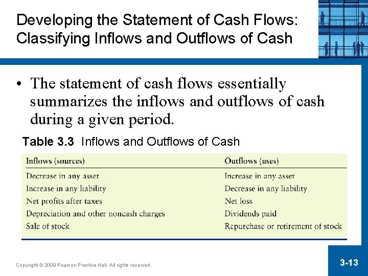 Developing the Statement of Cash Flows: Classifying Inflows and Outflows of Cash • The