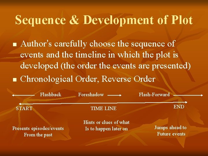 Sequence & Development of Plot n n Author’s carefully choose the sequence of events