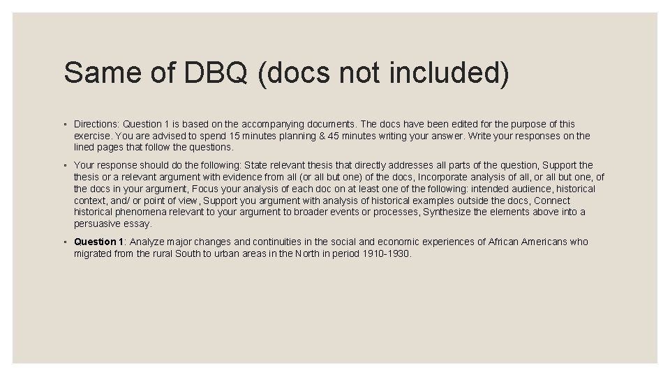 Same of DBQ (docs not included) ◦ Directions: Question 1 is based on the Same of DBQ (docs not included) ◦ Directions: Question 1 is based on the