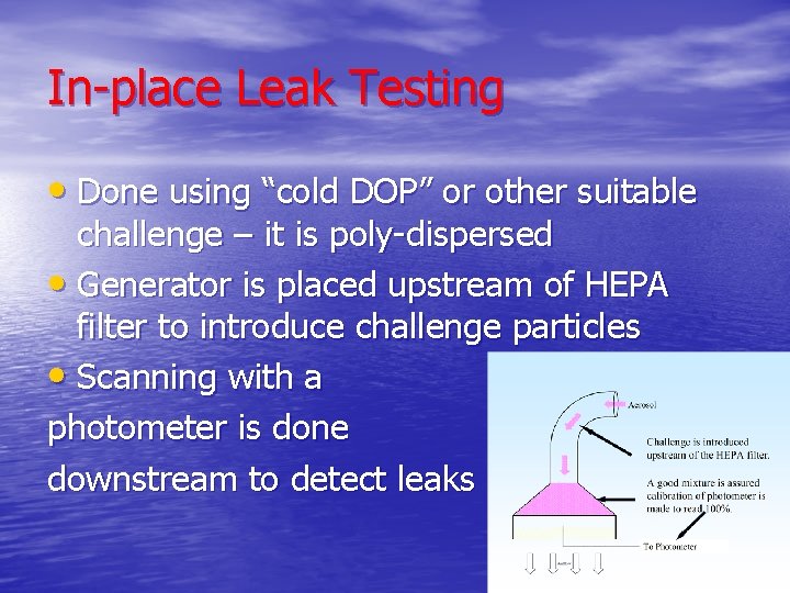 In-place Leak Testing • Done using “cold DOP” or other suitable challenge – it In-place Leak Testing • Done using “cold DOP” or other suitable challenge – it