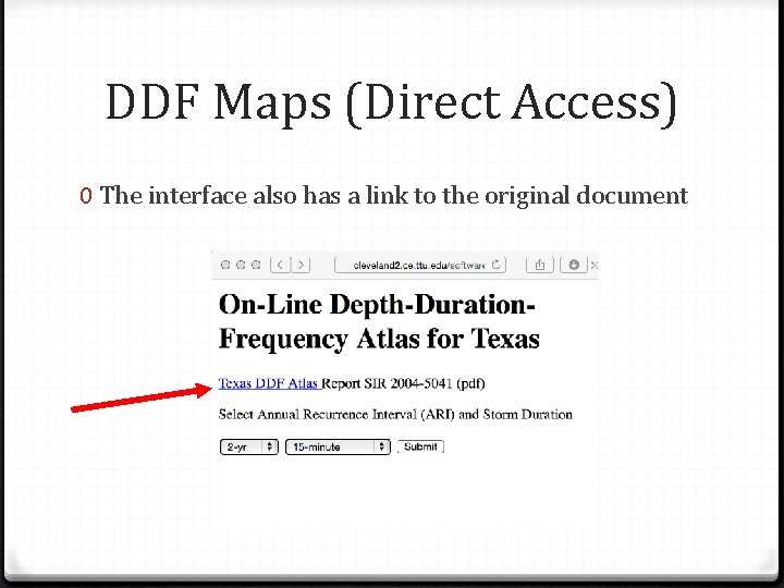 DDF Maps (Direct Access) 0 The interface also has a link to the original