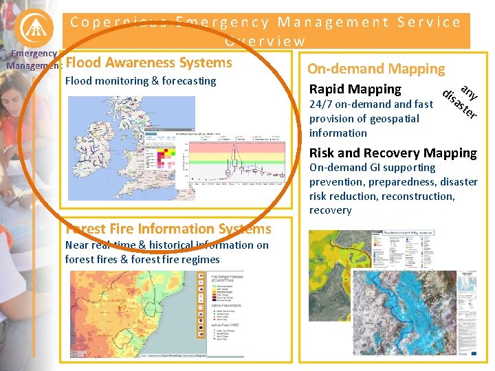 Copernicus Emergency Management Service Overview Emergency Management Flood Awareness Systems On-demand Mapping Flood monitoring