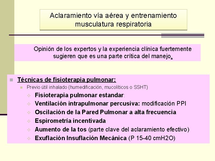 Aclaramiento vía aérea y entrenamiento musculatura respiratoria Opinión de los expertos y la experiencia