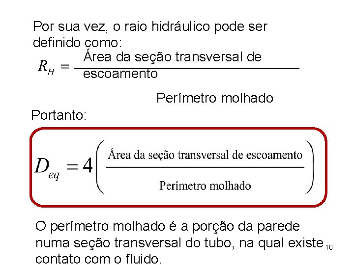 Por sua vez, o raio hidráulico pode ser definido como: Área da seção transversal