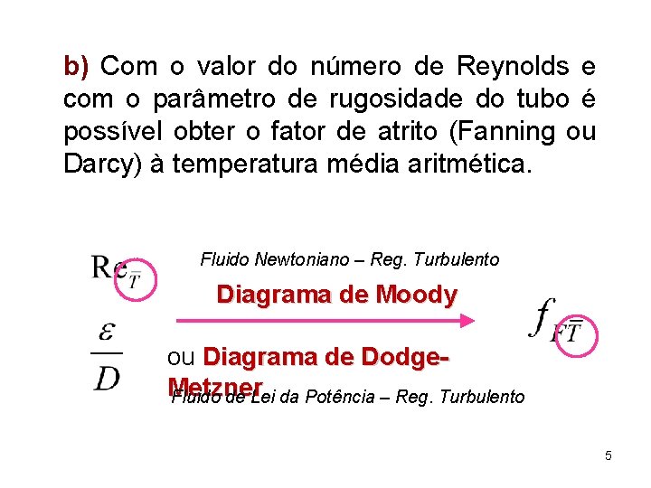 b) Com o valor do número de Reynolds e com o parâmetro de rugosidade