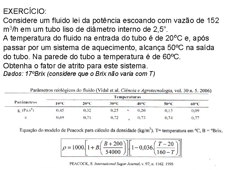 EXERCÍCIO: Considere um fluido lei da potência escoando com vazão de 152 m 3/h