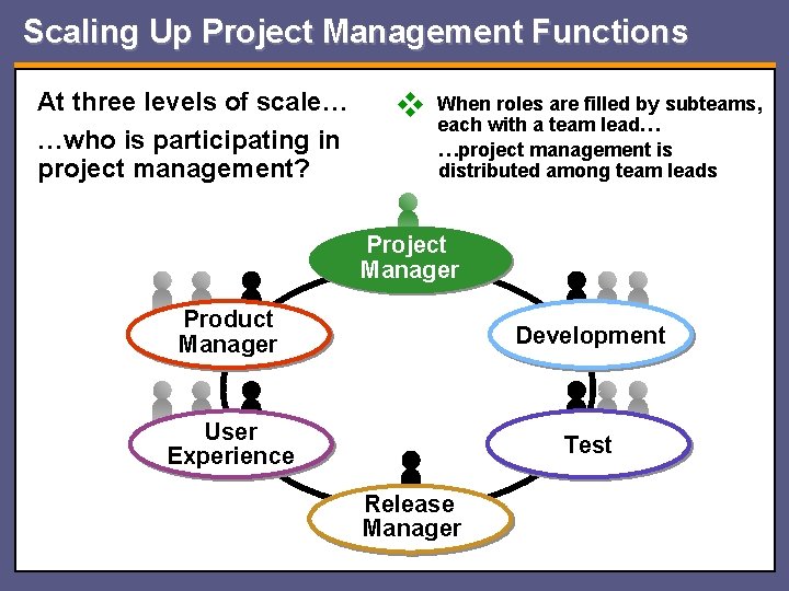 Scaling Up Project Management Functions At three levels of scale… …who is participating in