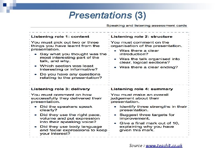 Presentations (3) Source : www. teachit. co. uk 