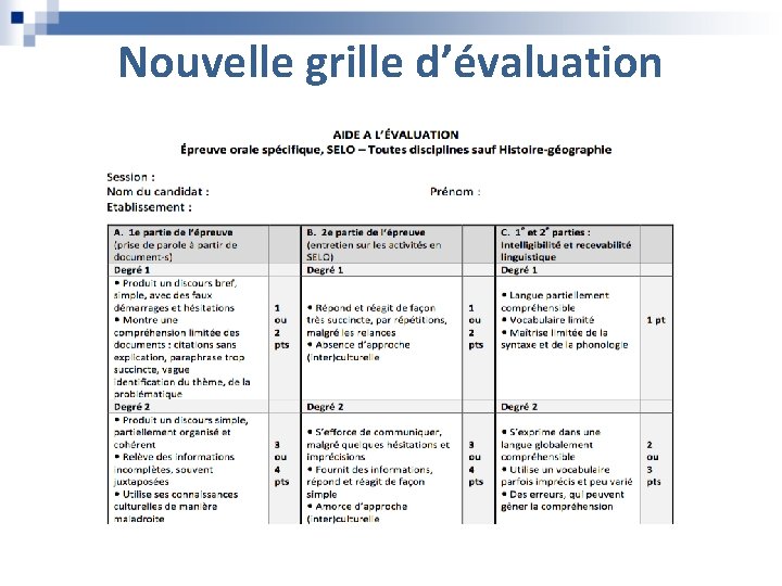 Nouvelle grille d’évaluation 