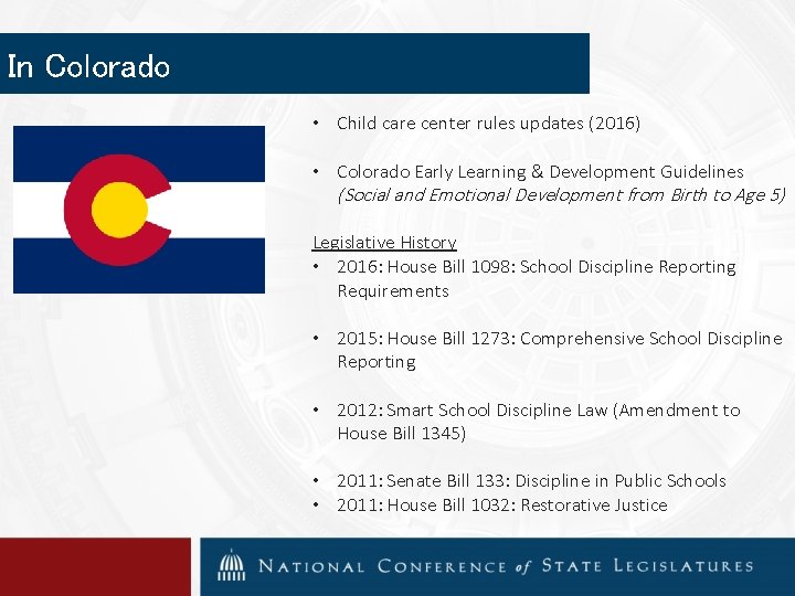 In Colorado • Child care center rules updates (2016) • Colorado Early Learning &