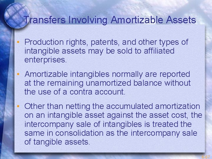 Transfers Involving Amortizable Assets • Production rights, patents, and other types of intangible assets
