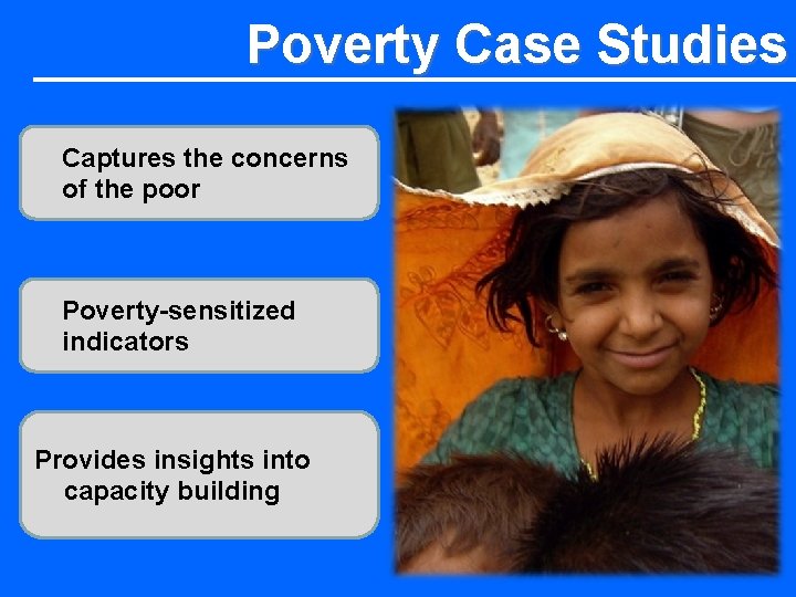 Poverty Case Studies Captures the concerns of the poor Poverty-sensitized indicators Provides insights into