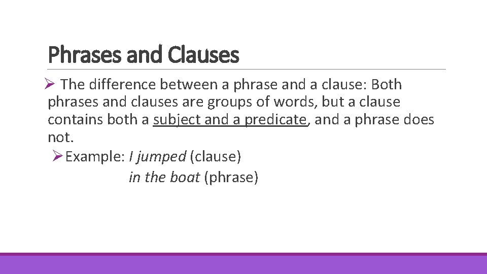 Phrases and Clauses Ø The difference between a phrase and a clause: Both phrases