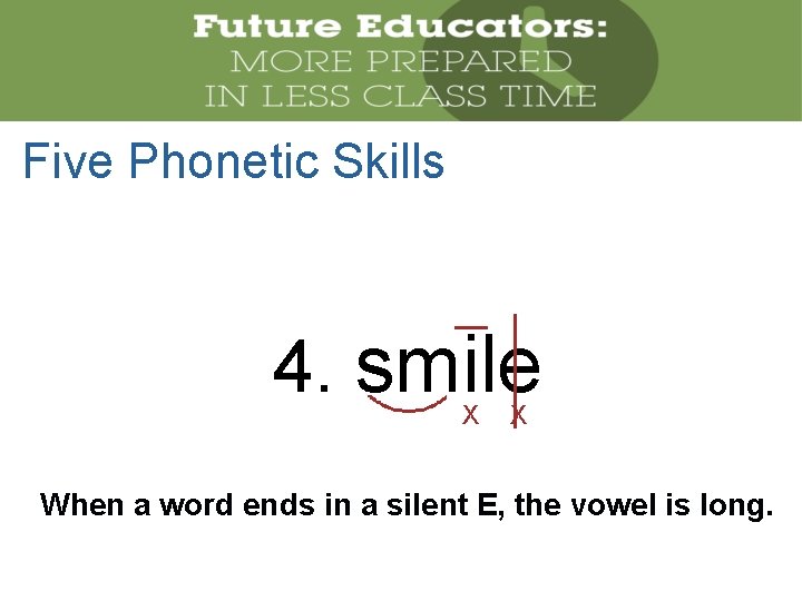 Five Phonetic Skills 4. smile X X When a word ends in a silent