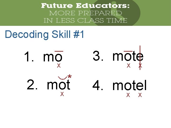 Decoding Skill #1 3. mote 1. mo X X * 2. mot X X