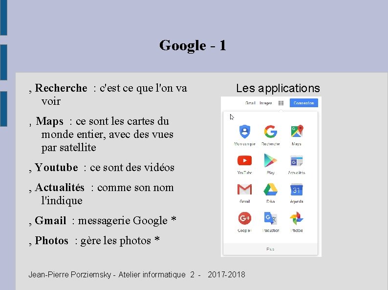 Google - 1 , Recherche : c'est ce que l'on va voir Les applications