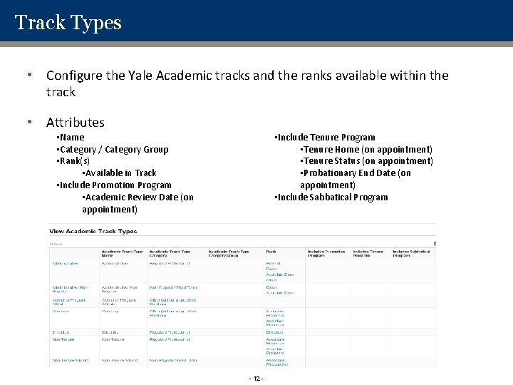 Track Types • Configure the Yale Academic tracks and the ranks available within the