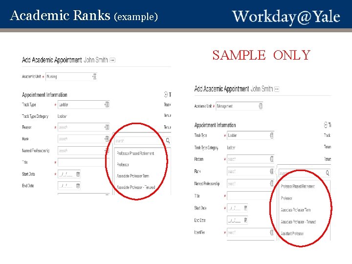 Academic Ranks (example) SAMPLE ONLY 