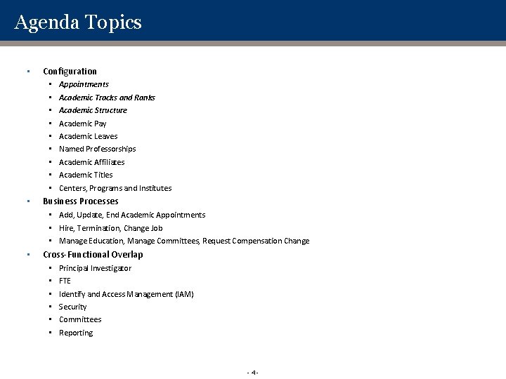 Agenda Topics • Configuration • • • Appointments Academic Tracks and Ranks Academic Structure