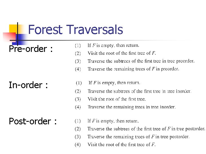 Forest Traversals Pre-order : In-order : Post-order : 