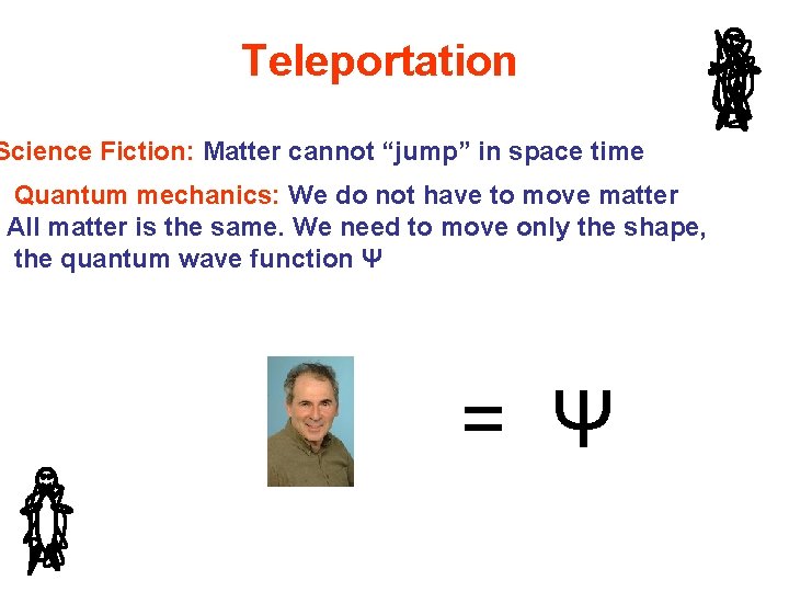 Teleportation Science Fiction: Matter cannot “jump” in space time Quantum mechanics: We do not