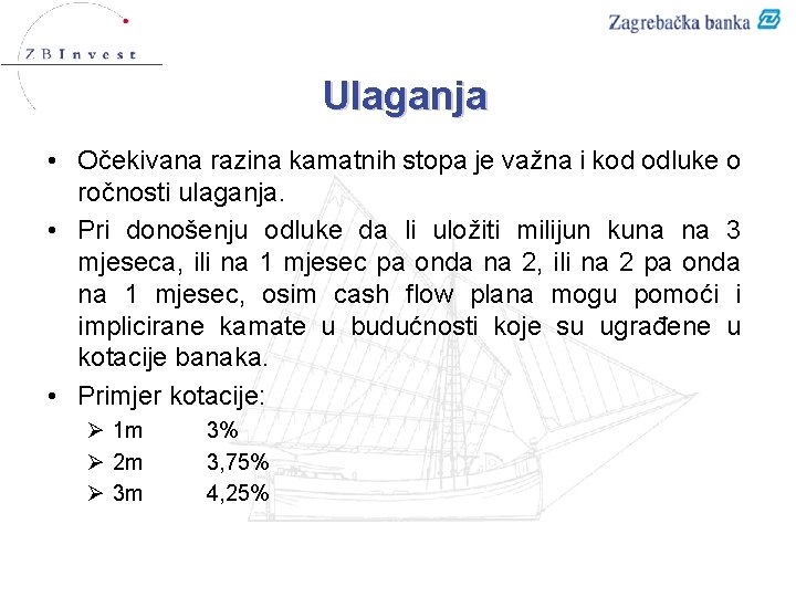 Ulaganja • Očekivana razina kamatnih stopa je važna i kod odluke o ročnosti ulaganja.