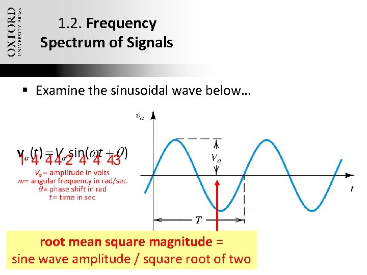 1. 2. Frequency Spectrum of Signals § Examine the sinusoidal wave below… root mean