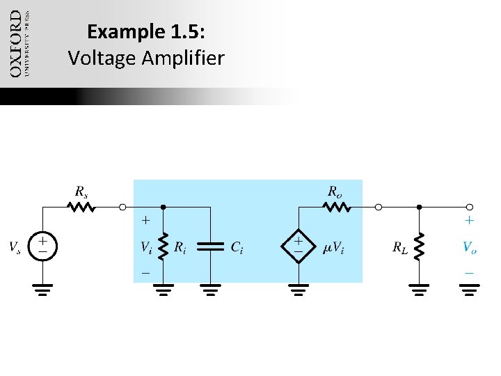 Example 1. 5: Voltage Amplifier Oxford University Publishing Microelectronic Circuits by Adel S. Sedra