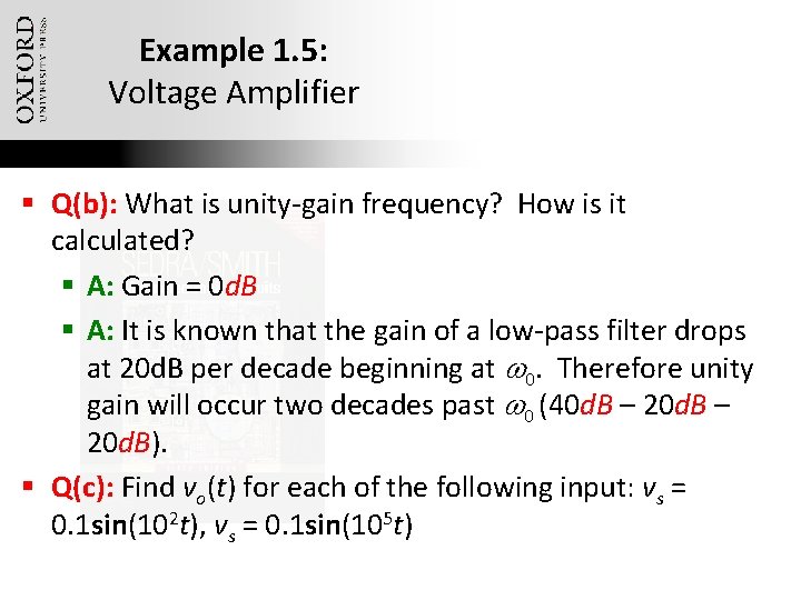 Example 1. 5: Voltage Amplifier § Q(b): What is unity-gain frequency? How is it