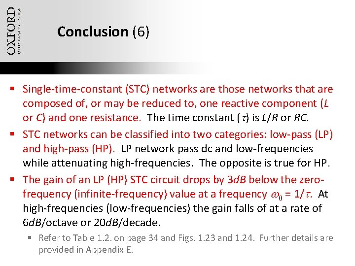 Conclusion (6) § Single-time-constant (STC) networks are those networks that are composed of, or