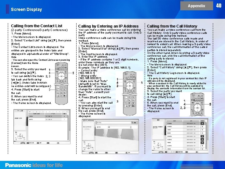 Appendix Screen Display Calling from the Contact List (2 -party Conference/3 -party Conference) 1. Appendix Screen Display Calling from the Contact List (2 -party Conference/3 -party Conference) 1.