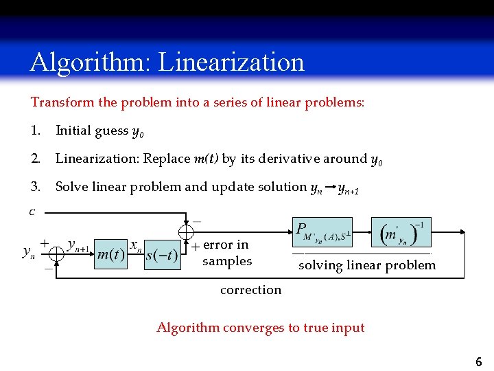 Algorithm: Linearization Transform the problem into a series of linear problems: 1. Initial guess