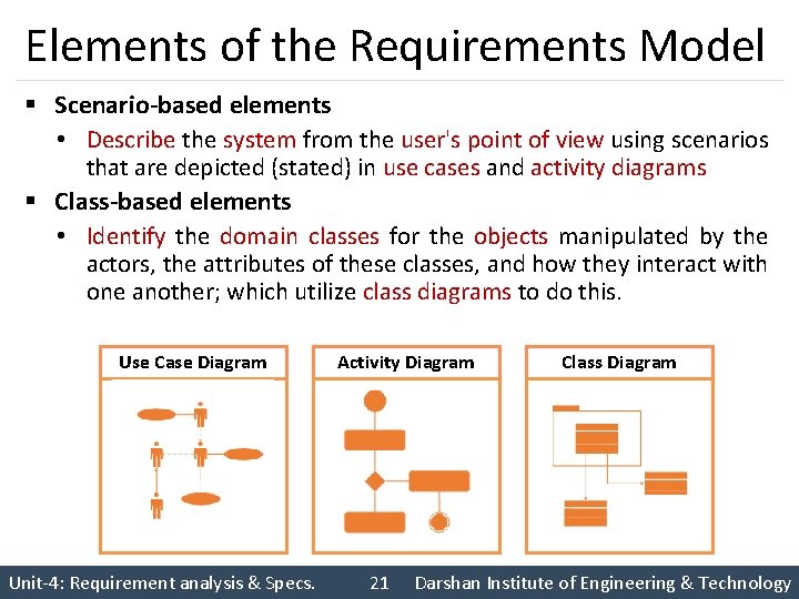 Elements of the Requirements Model § Scenario-based elements • Describe the system from the