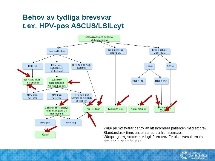 Behov av tydliga brevsvar t. ex. HPV-pos ASCUS/LSILcyt Varje pil motsvarar behov av att