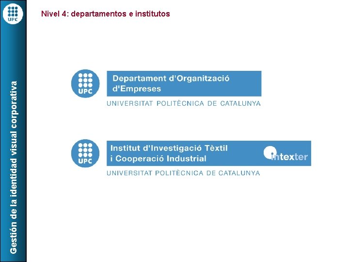 Gestión de la identidad visual corporativa Nivel 4: departamentos e institutos 