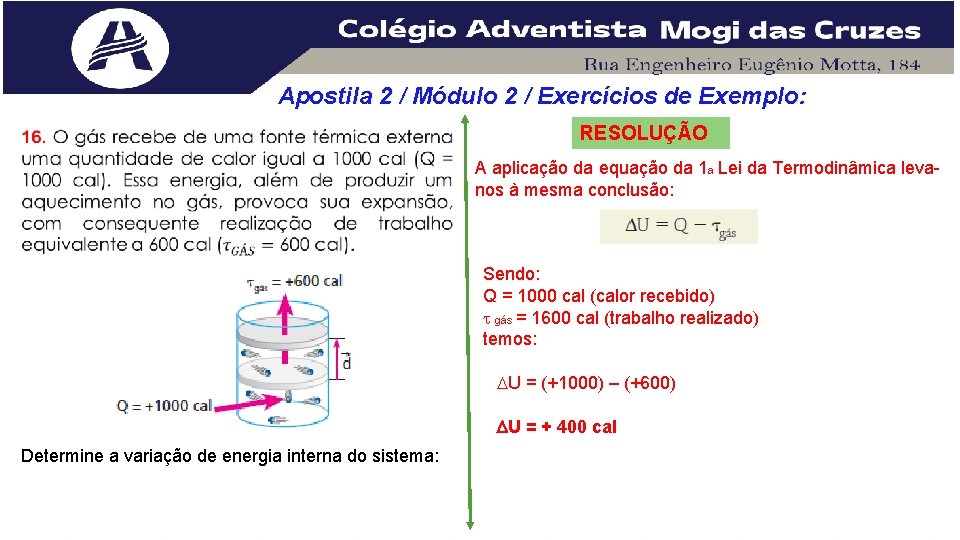 Apostila 2 / Módulo 2 / Exercícios de Exemplo: RESOLUÇÃO A aplicação da equação Apostila 2 / Módulo 2 / Exercícios de Exemplo: RESOLUÇÃO A aplicação da equação