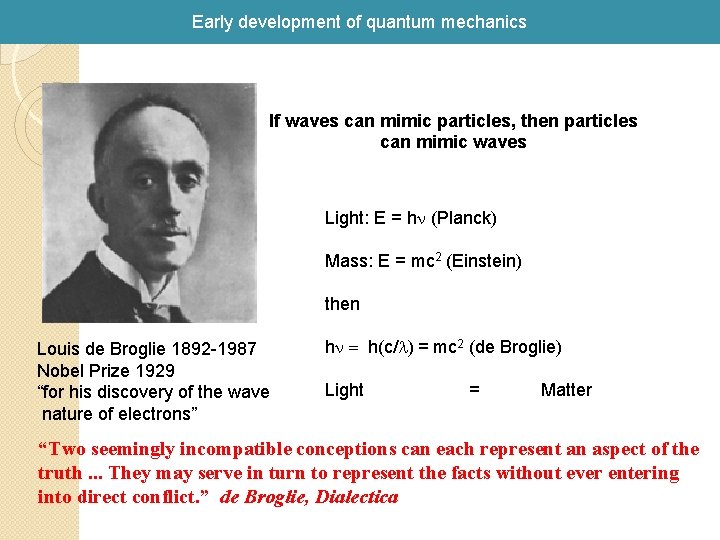 Early development of quantum mechanics If waves can mimic particles, then particles can mimic Early development of quantum mechanics If waves can mimic particles, then particles can mimic