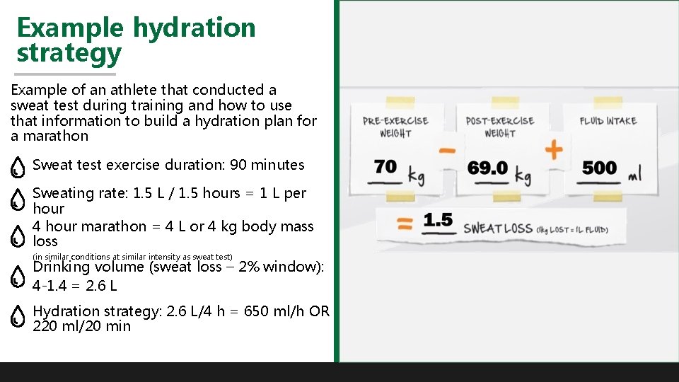 Example hydration strategy Example of an athlete that conducted a sweat test during training