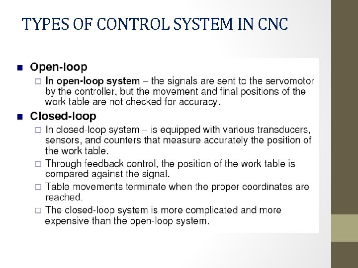 TYPES OF CONTROL SYSTEM IN CNC 