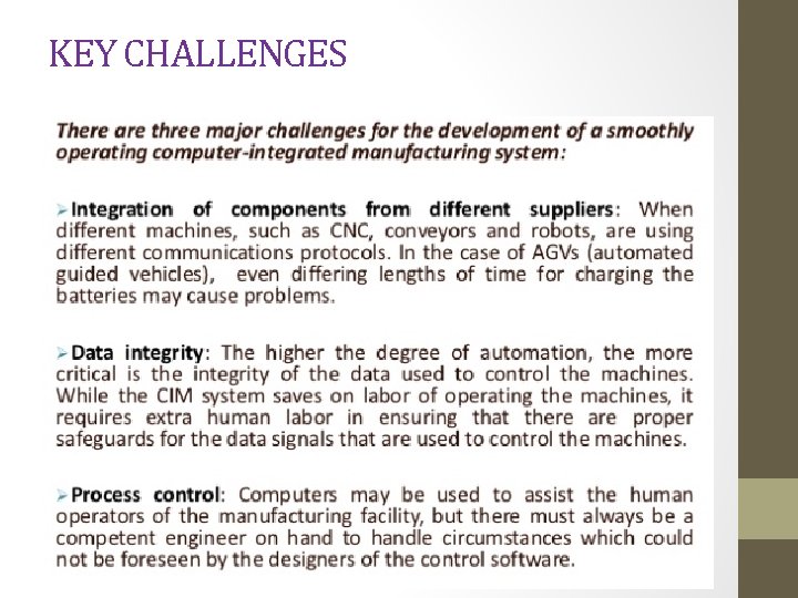 KEY CHALLENGES 