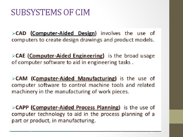 SUBSYSTEMS OF CIM 