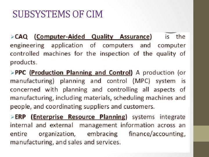 SUBSYSTEMS OF CIM 