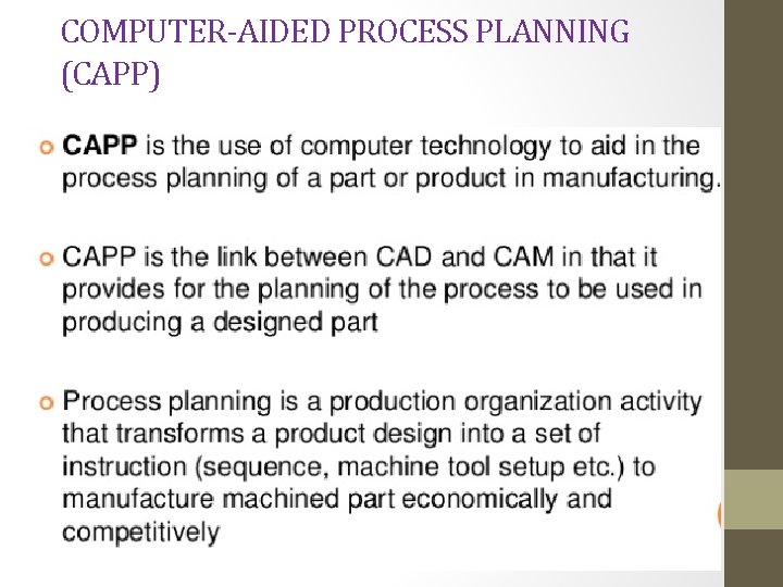 COMPUTER-AIDED PROCESS PLANNING (CAPP) 