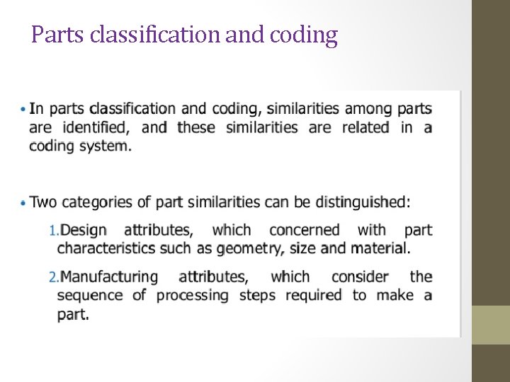 Parts classification and coding 