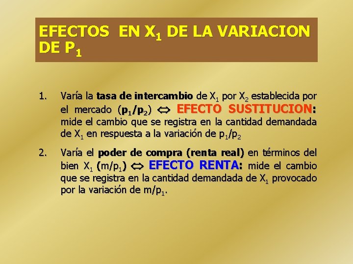 EFECTOS EN X 1 DE LA VARIACION DE P 1 1. Varía la tasa