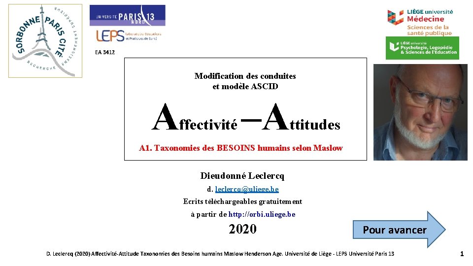 EA 3412 Modification des conduites et modèle ASCID A ffectivité –A ttitudes A 1.
