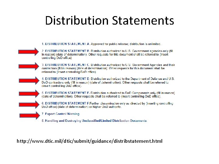 Distribution Statements http: //www. dtic. mil/dtic/submit/guidance/distribstatement. html 