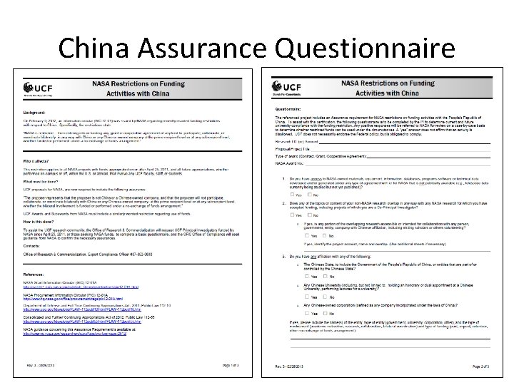 China Assurance Questionnaire 